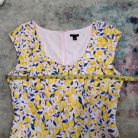 Ann Taylor Yellow Lemon Print Maxi Dress with Blue Leaves - Picture 11 of 14